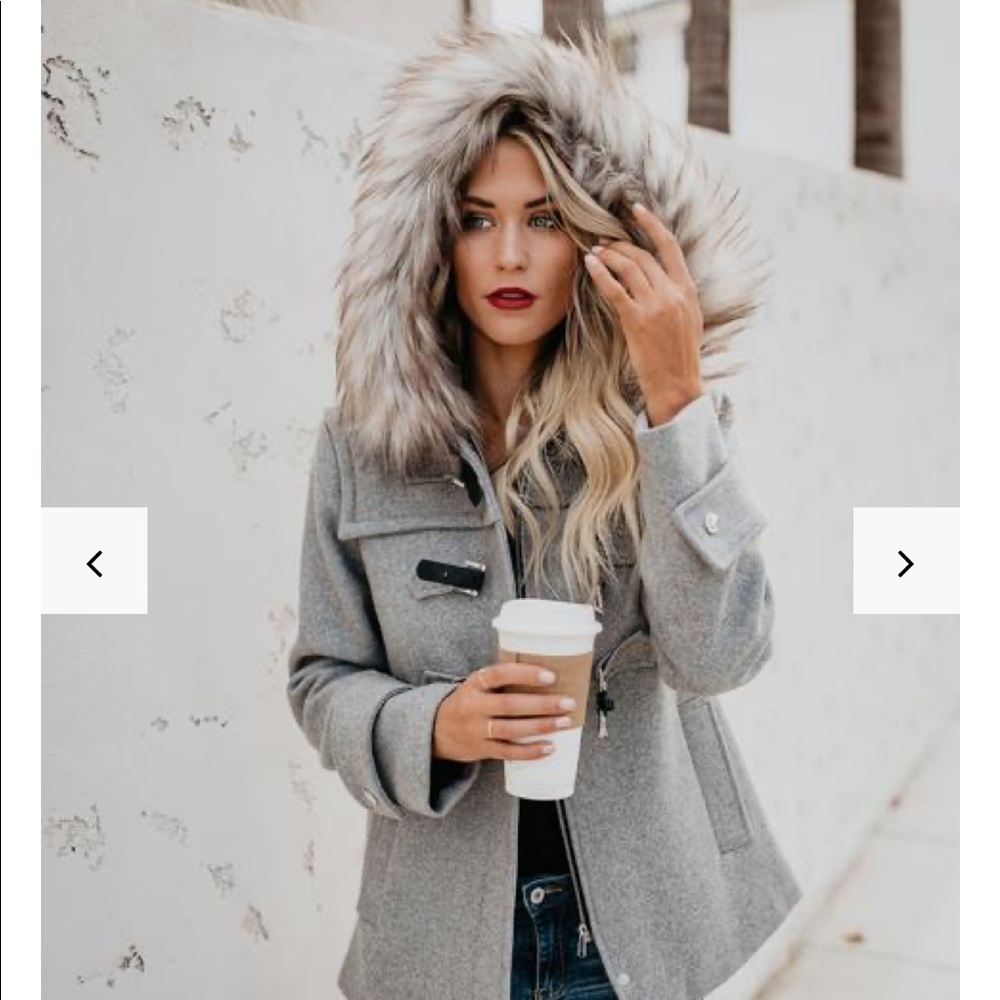 NWOT - Faux Fur Hood Pocketed Peacoat